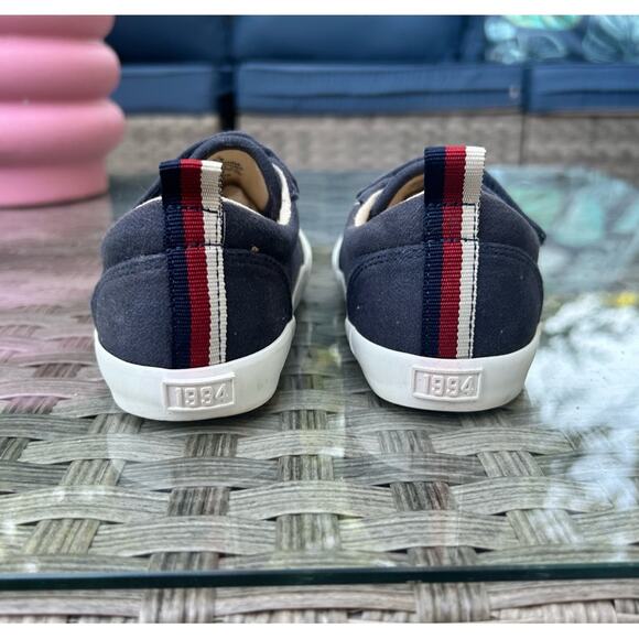 Old Navy Canvas Navy Blue Sneaker Red/White Stripe Kids Size 10 - Picture 3 of 5